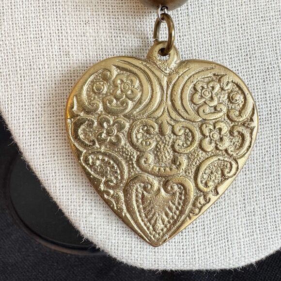 Vintage Suku Chunky Gold Tone Heart Long Necklace Boho Unique Bohemian - Picture 7 of 9